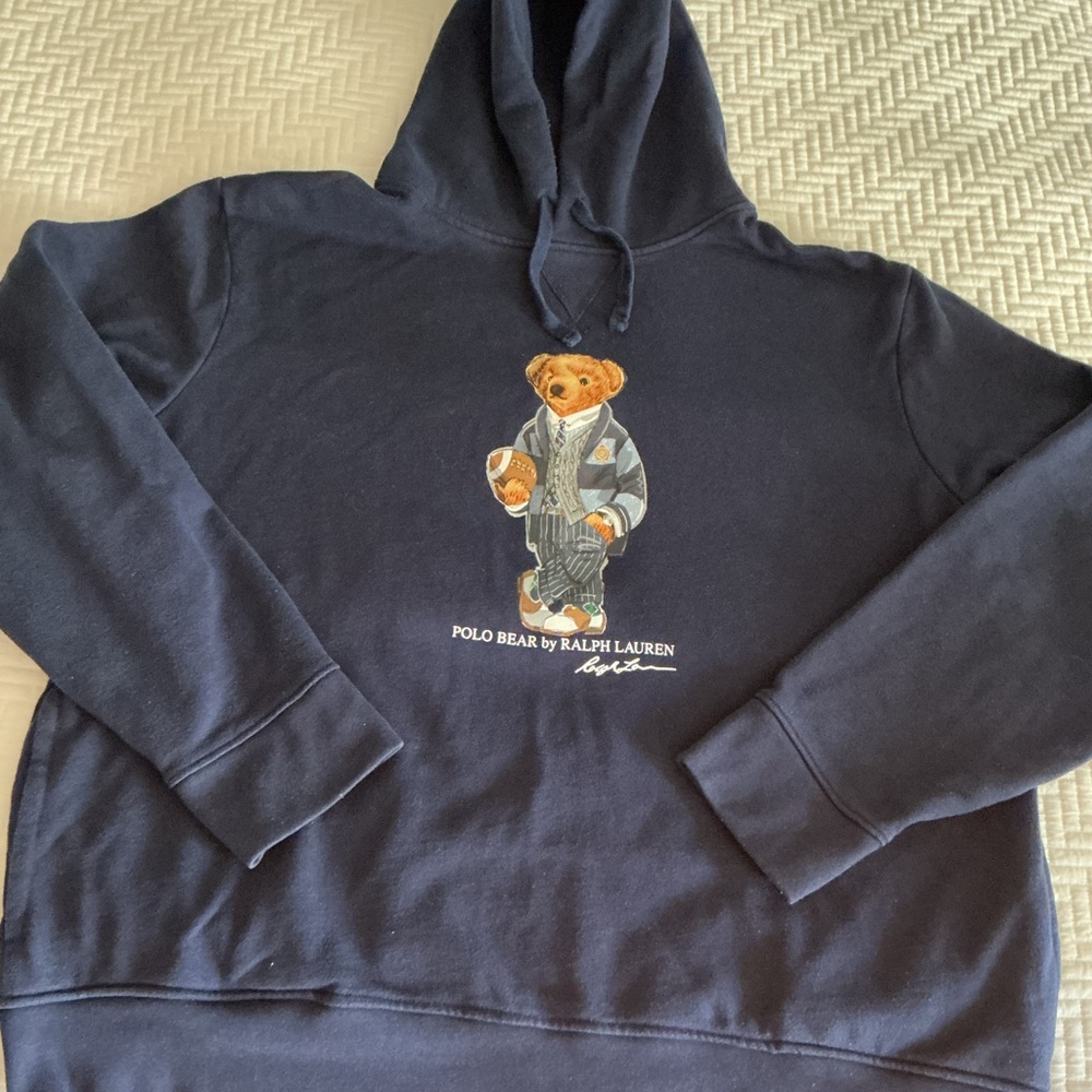 POLO RALPH LAUREN navy blue hoodie with iconic Polo Bear holding a football xl - Picture 4 of 5